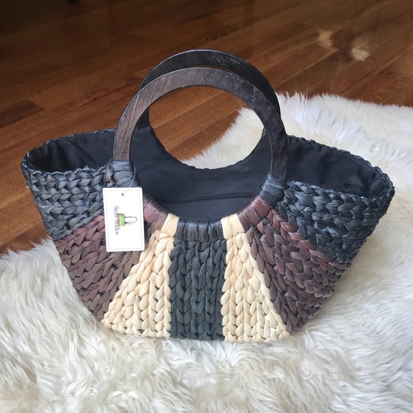 Straw Studios Handbags - NWT Straw Studios Circle Beach Bag Purse Tote